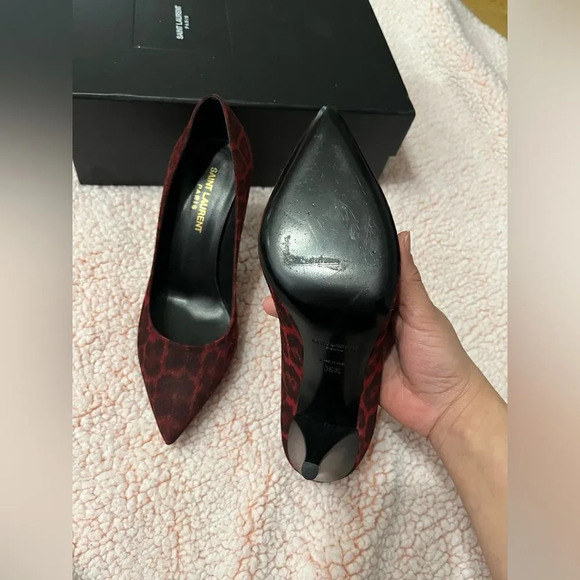 Saint Laurent red Leopard Print Pointed Pumps - Rare Luxury Statement Heels - Picture 2 of 13